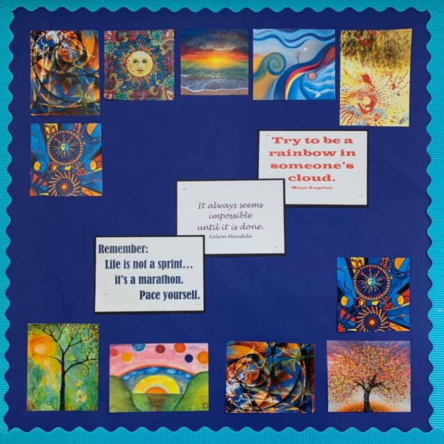 A collection of the pictures, used by the children as inspiration for their class collages, to brighten up the corridor - alongside some thought provoking quotes. 🤔😃🤔